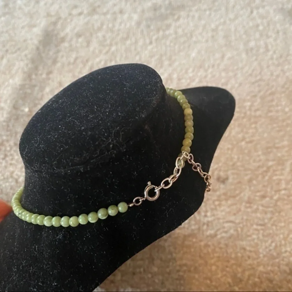 Beautiful green beaded necklace and hoop earrings
